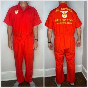 Vintage 1970s Red Short Sleeve Coveralls, Al Chymia Directors Staff Memphis Tenn
